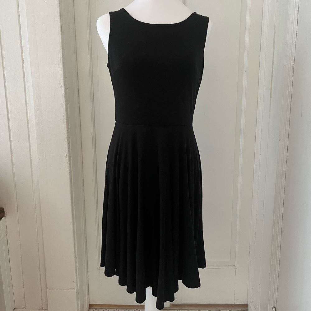 LOFT black sleeveless dress with skater skirt keyhole back